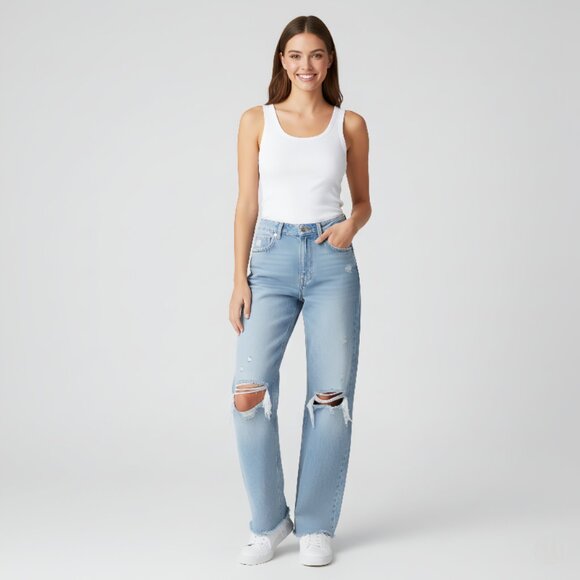 Zara Denim - Zara High-Waist Ripped Wide Leg Mom Fit Jeans – Size EUR 34